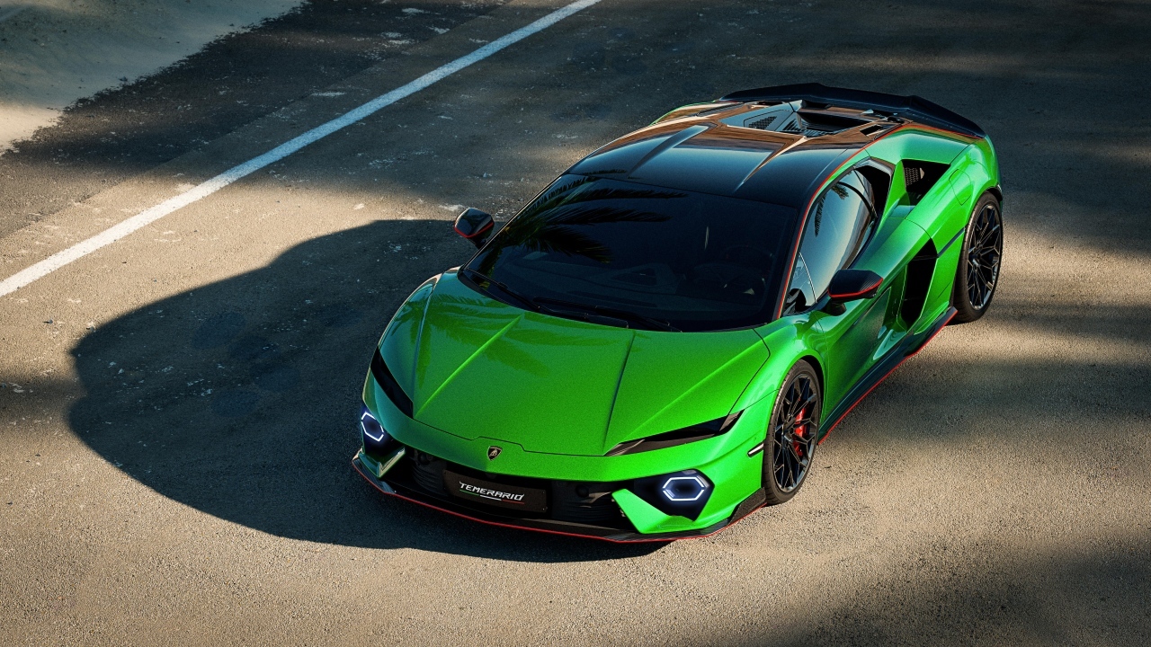Зеленый спортивный автомобиль Lamborghini Temerario Alleggerita package
