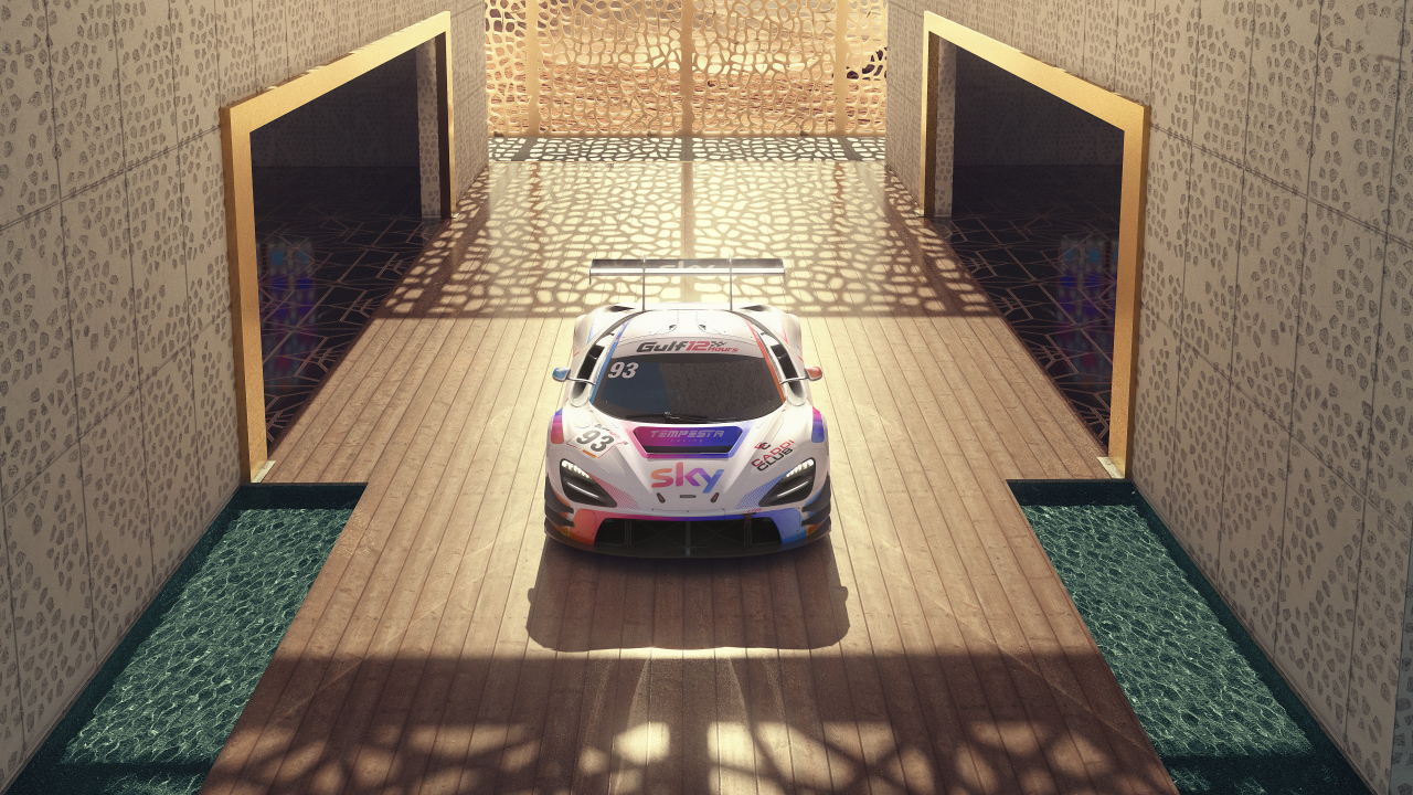 Вид сверху на автомобиль McLaren 720S GT3 EVO