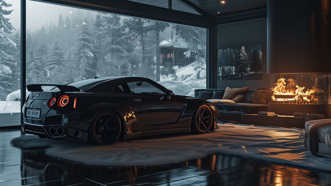 Автомобиль Nissan Skyline GT-R в комнате