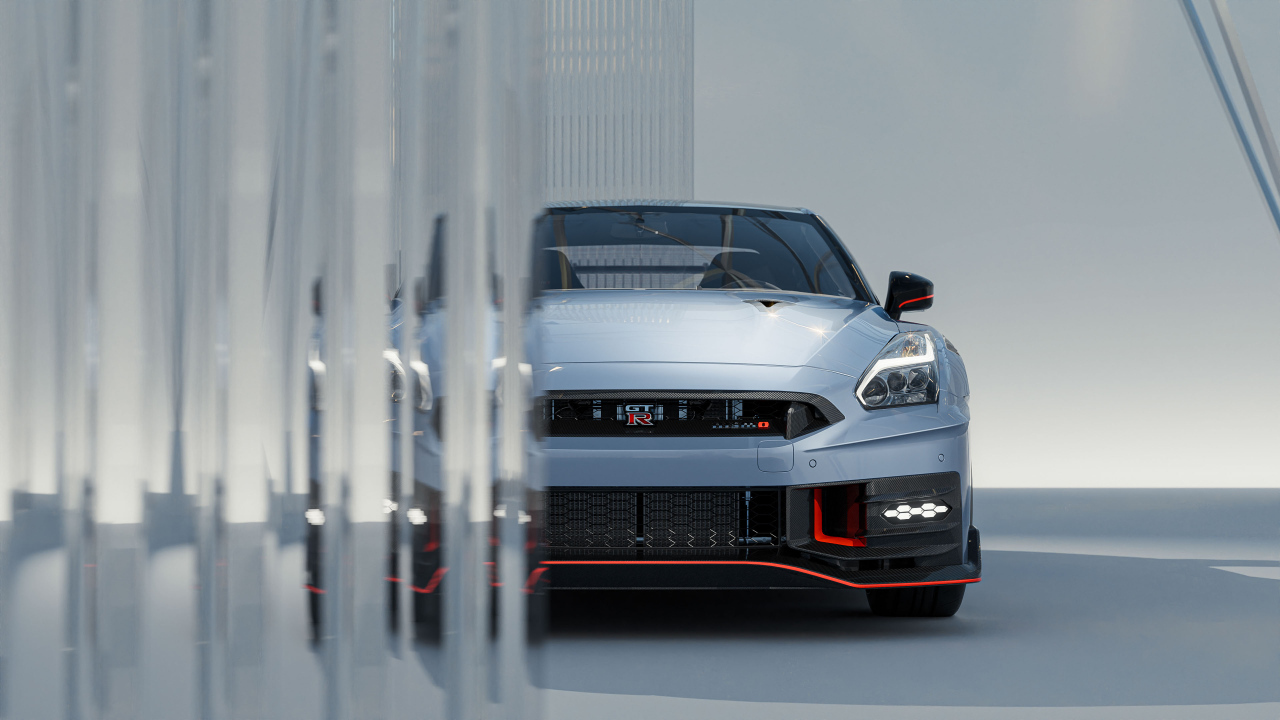 Серебристый автомобиль Nissan GT-R Nismo Front