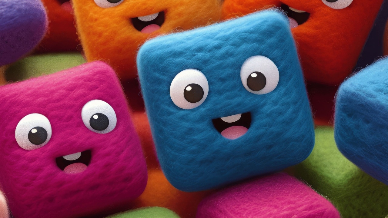 Разноцветные шерстяные кубики с глазами