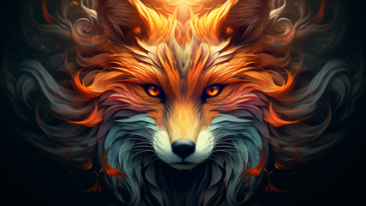 Красивый нарисованный огненный лис