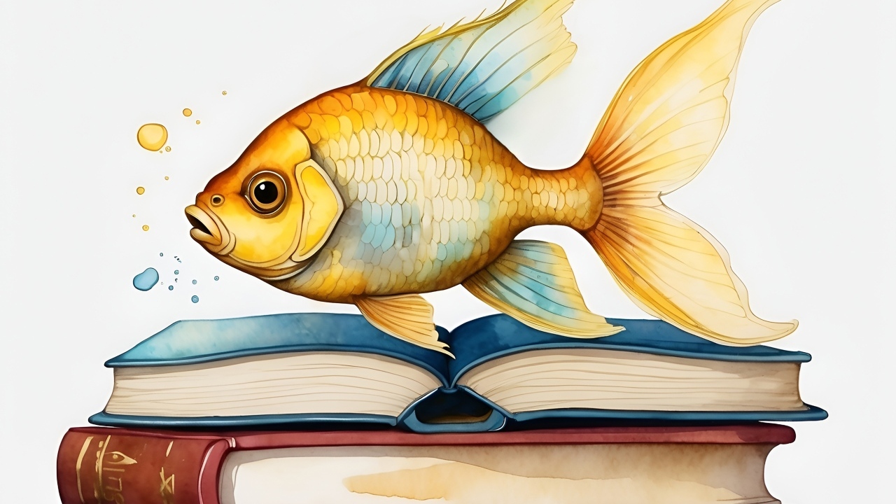 Нарисованная рыба с книгами