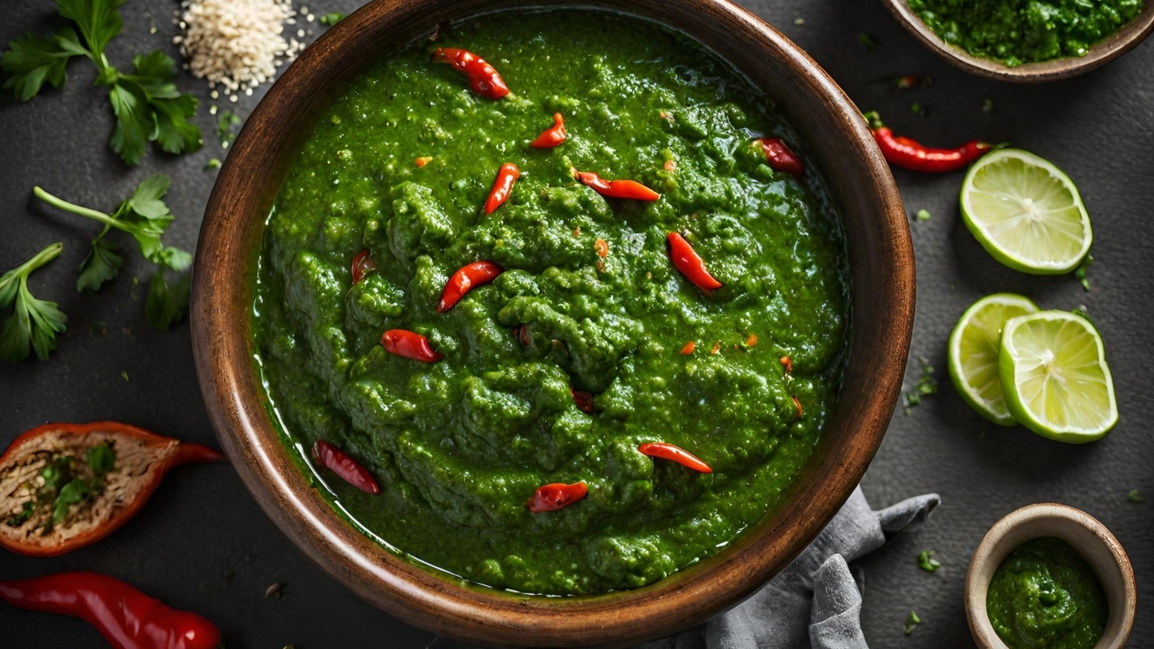 Зеленая паста с овощами и специями