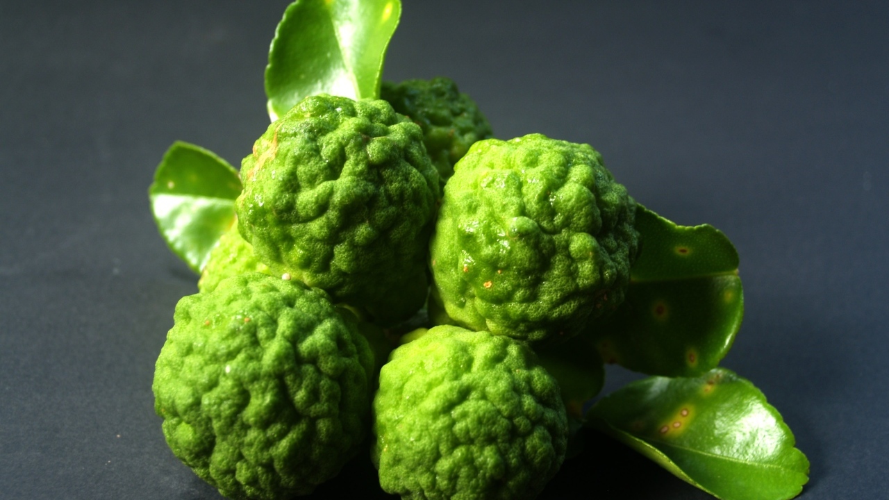 Зеленые плоды бергамота с зелеными листьями