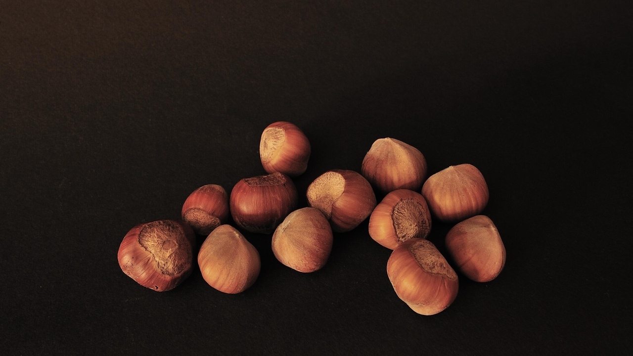 Орехи фундук на черном фоне