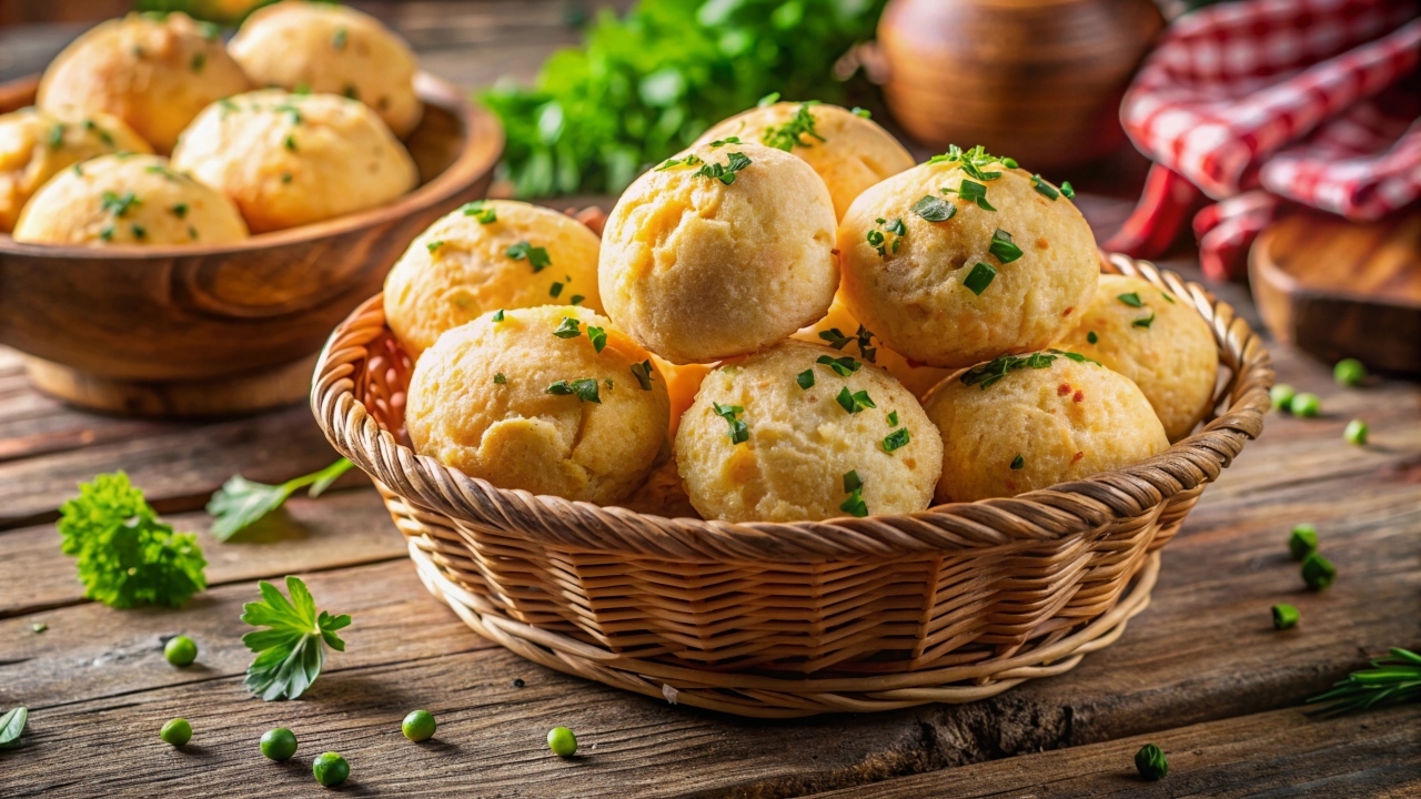Чесночные булочки в корзине на столе