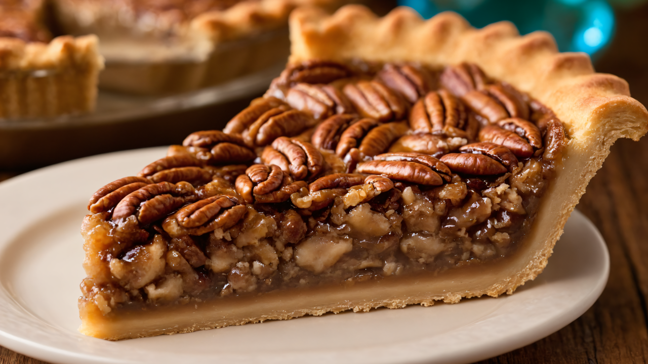 Кусок пирога с орехами пекан