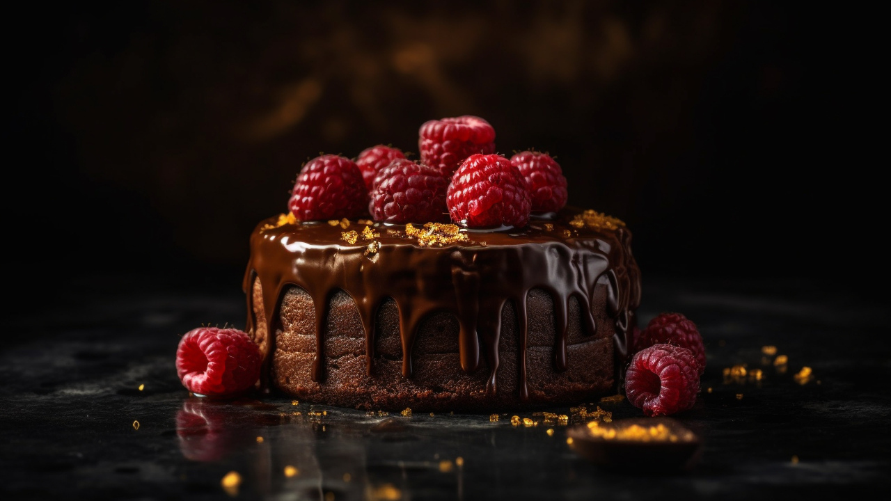 Торт в шоколаде с ягодами малины