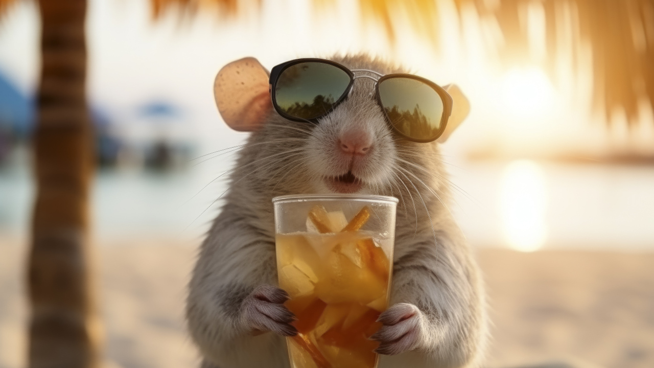 Мышонок в очках с коктейлем