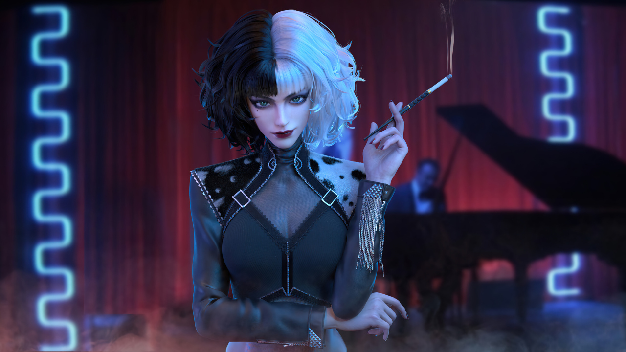 Персонаж Круэлла с сигаретой в руке