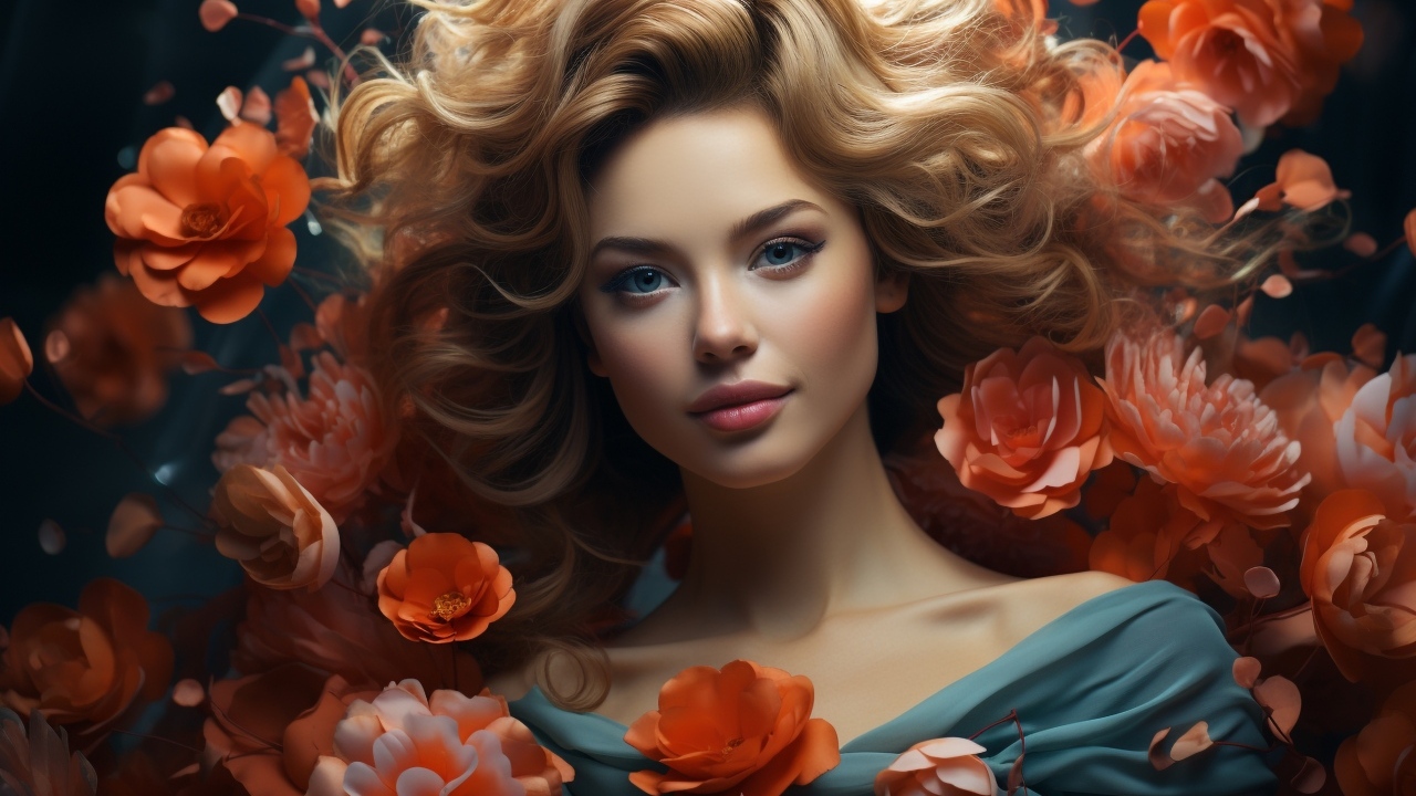 Красивая голубоглазая девушка в цветах