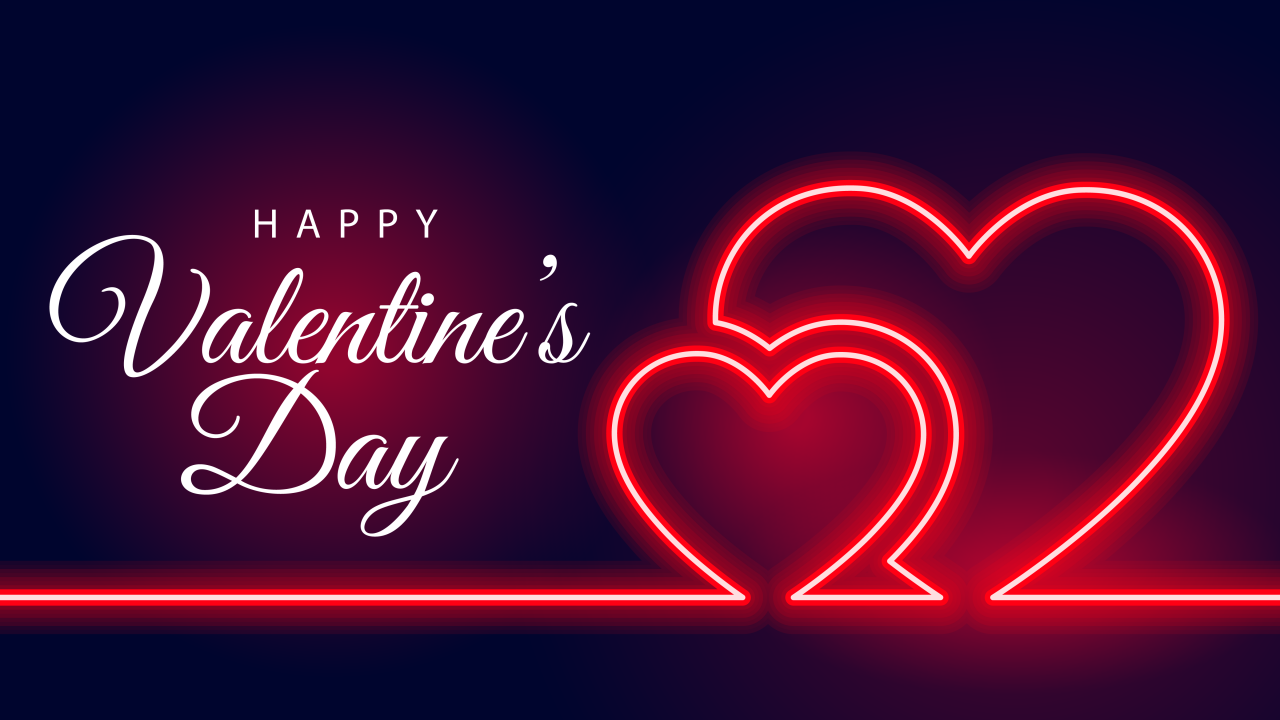 Два красных неоновых сердца на день святого Валентина