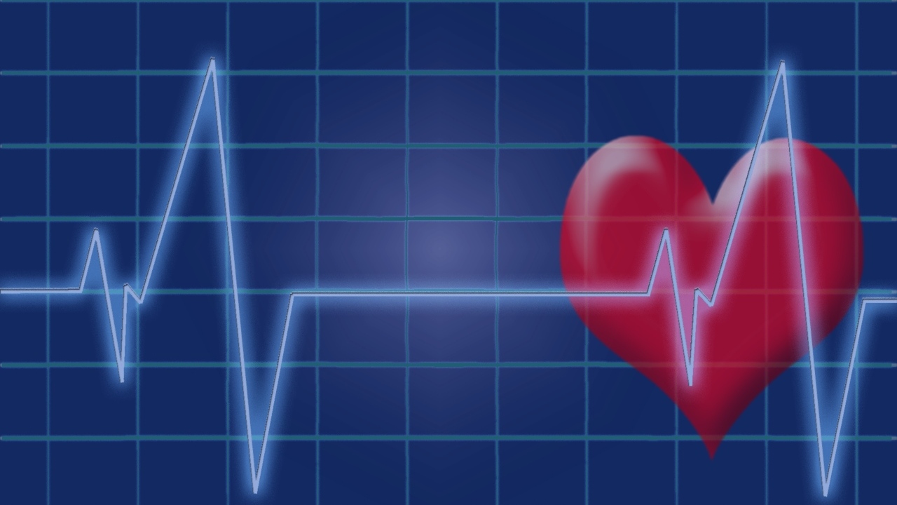 Красное сердце и кардиограмма на клетчатом фоне