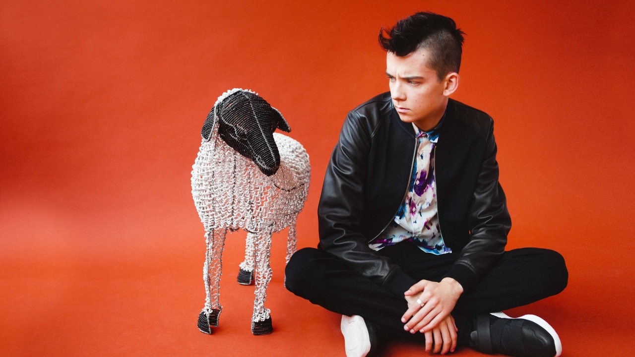 Молодой актер Эйса Баттерфилд на красном фоне