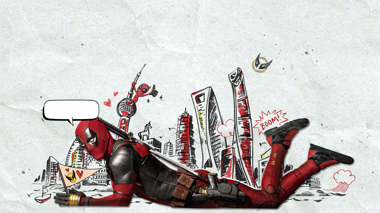 Персонаж Дэдпул на фоне стены