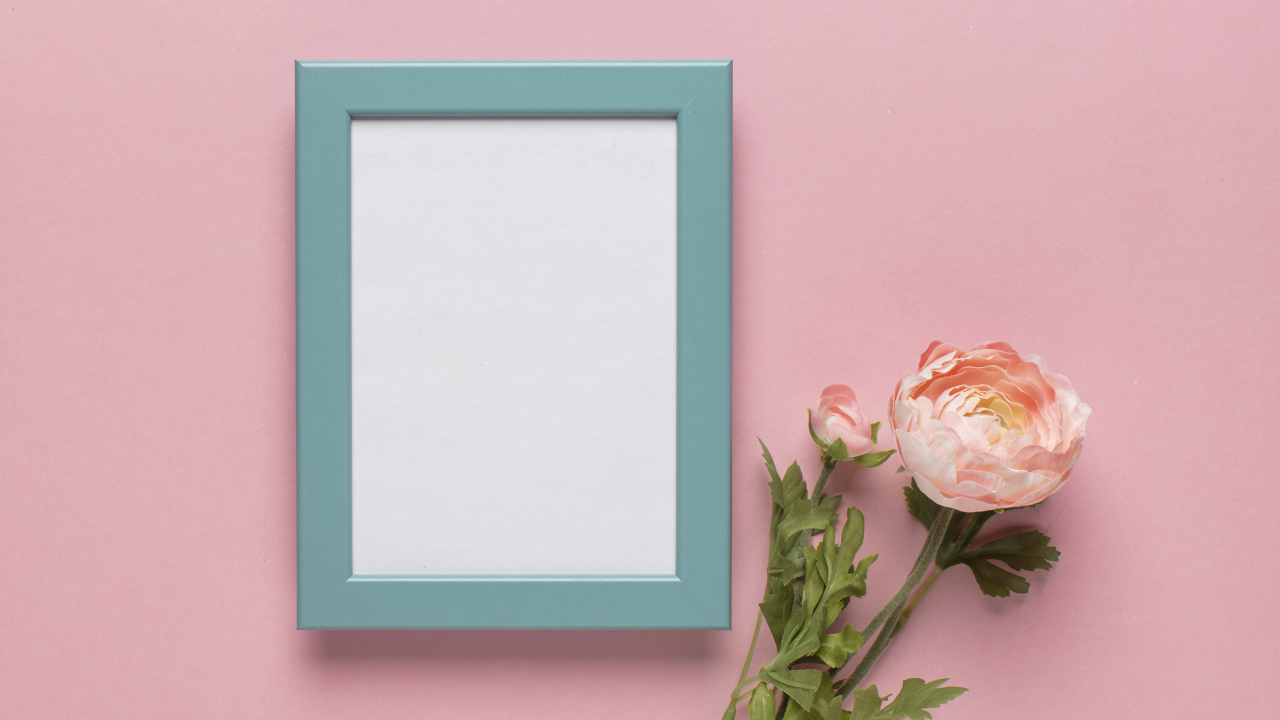 Рамка для фото с цветком лютика на розовом фоне, шаблон