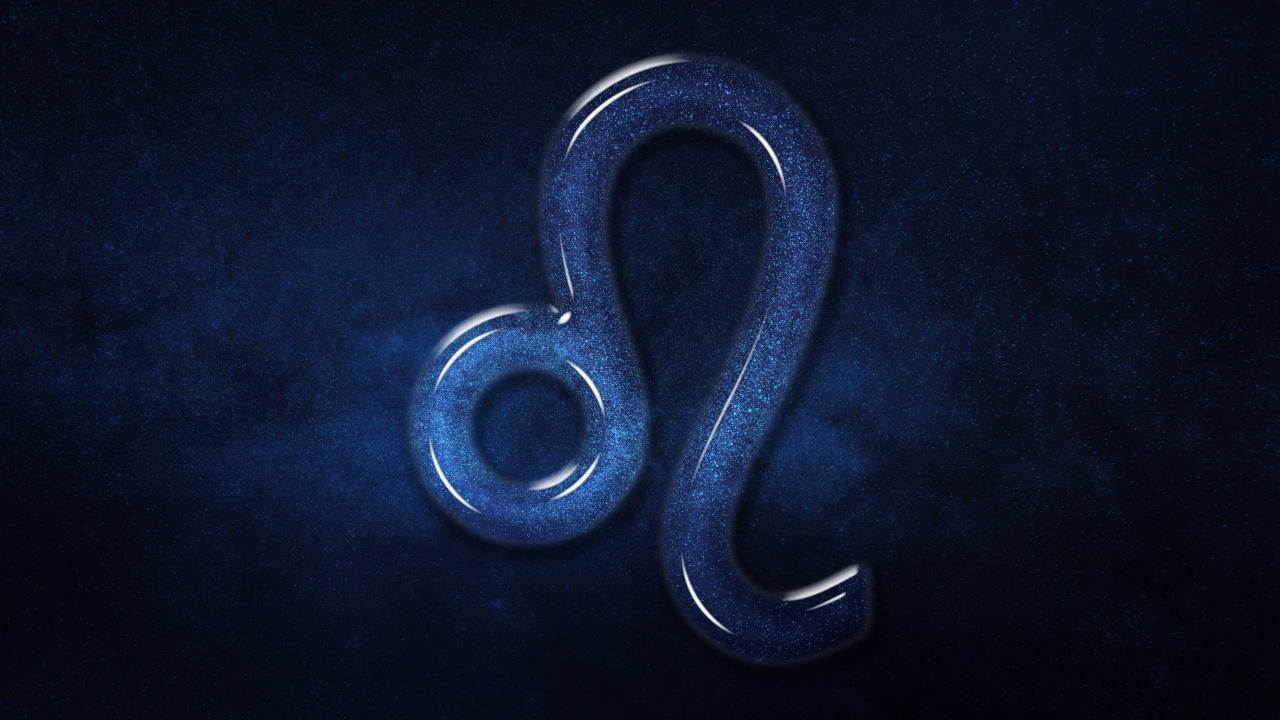 Синий блестящий знак зодиака лев