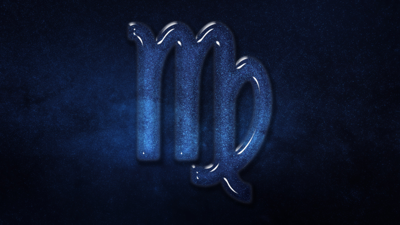 Синий блестящий знак зодиака  дева