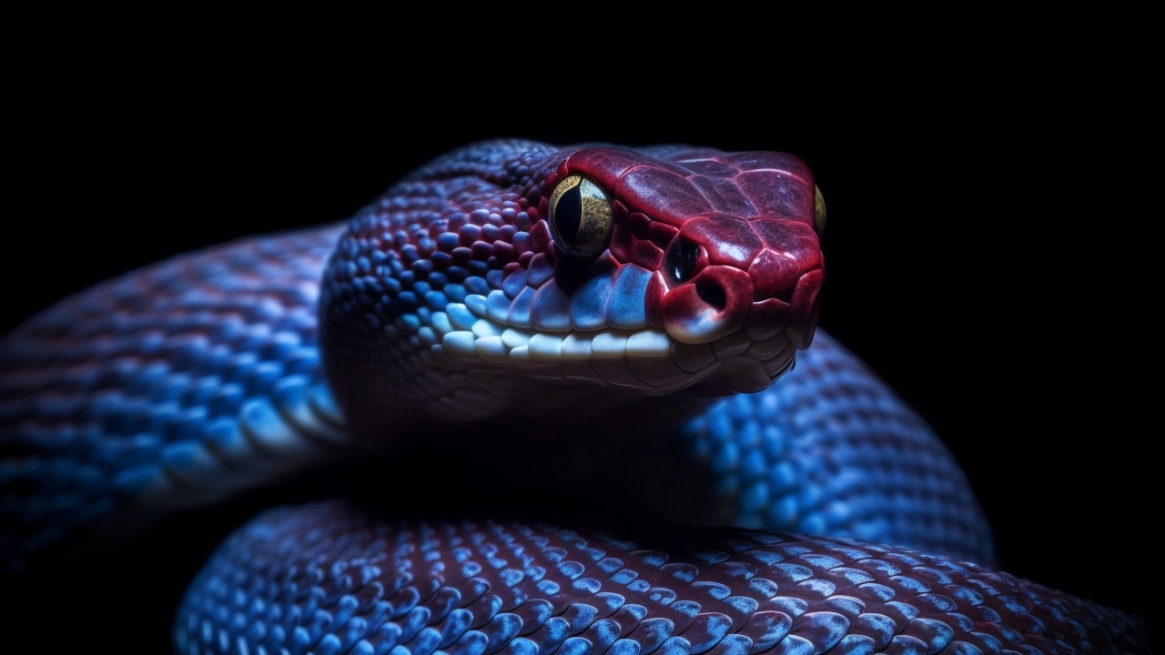 Фиолетовая змея на черном фоне