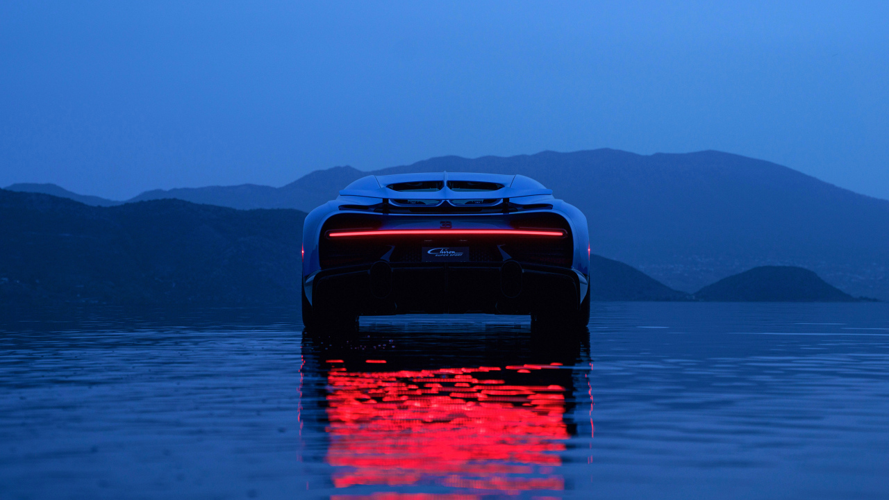Вид сзади на автомобиль Bugatti Unveils Chiron LUltime