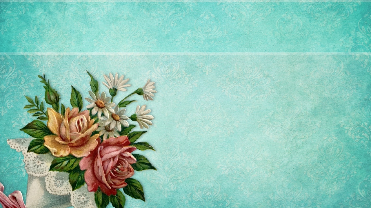 Красивый винтажный голубой фон с букетом цветов