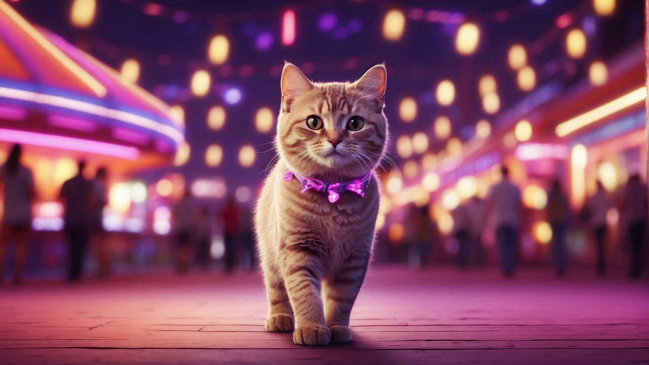 Нарисованный рыжий кот в городе