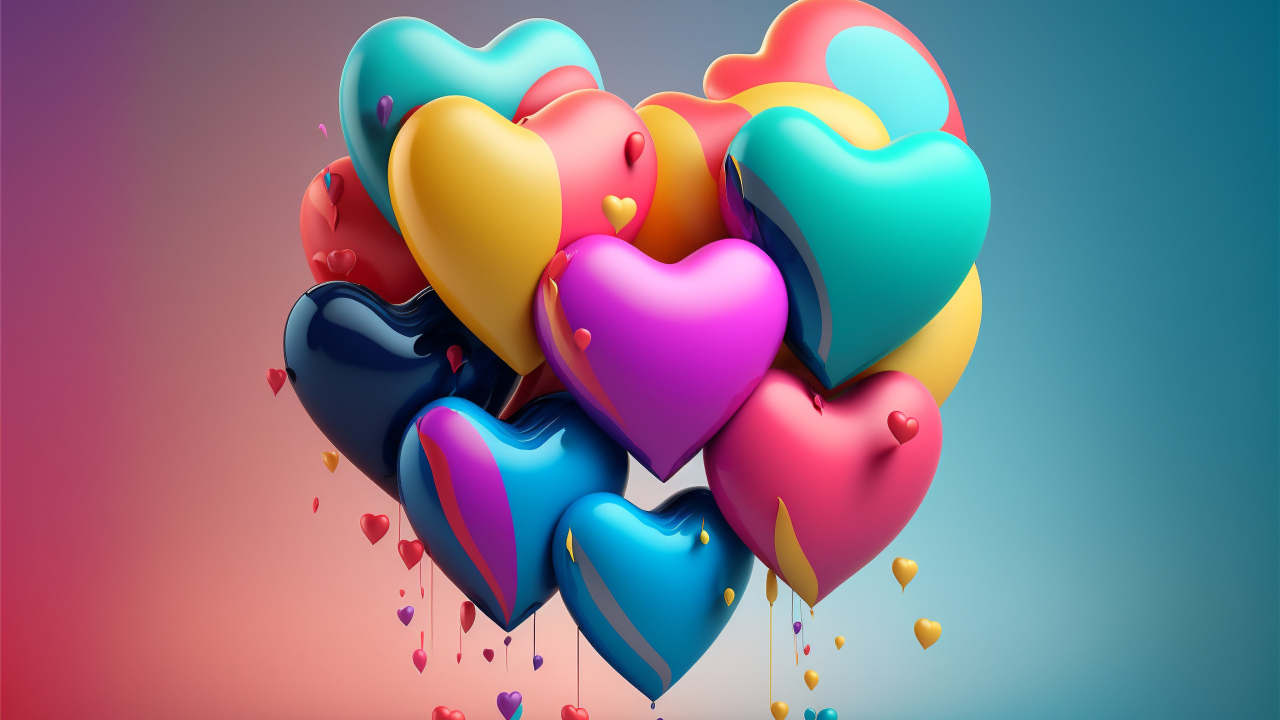 Разноцветные сердечки с краской