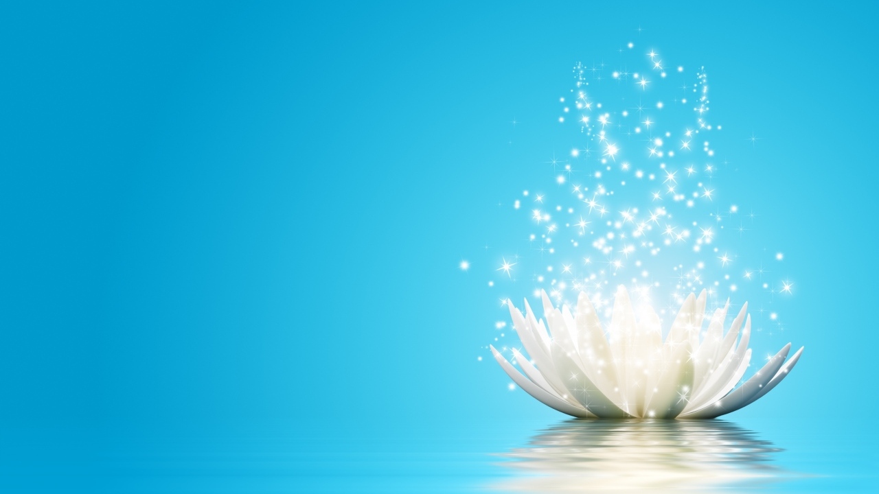 Волшебная лилия с блестками на голубом фоне