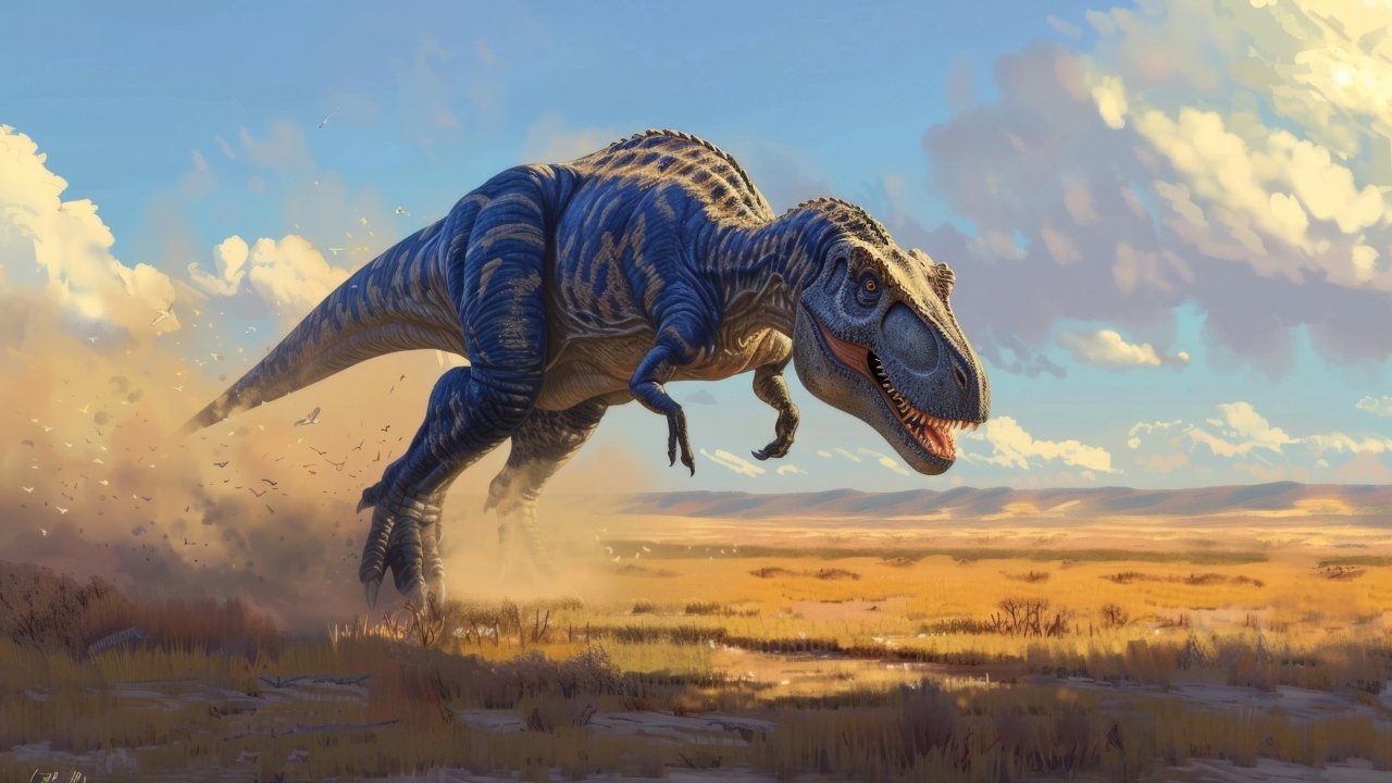 Тираннозавр бежит по пыли