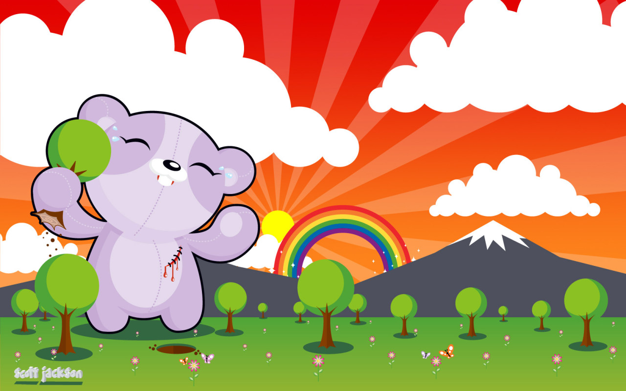 Радуга медведь деревья горы