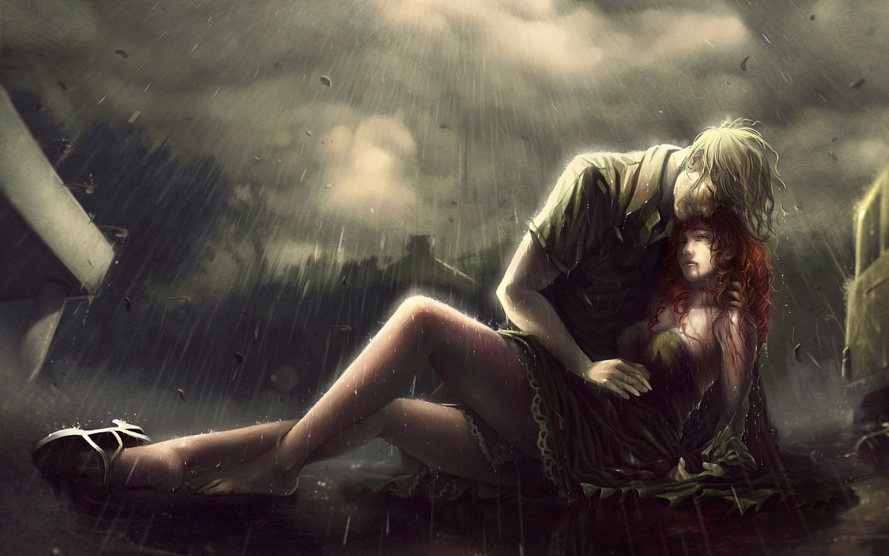 Влюбленная пара под дождем