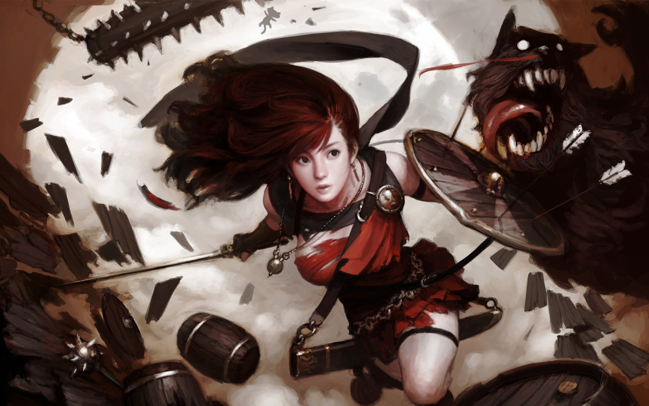 Девушка воин Битва с псами