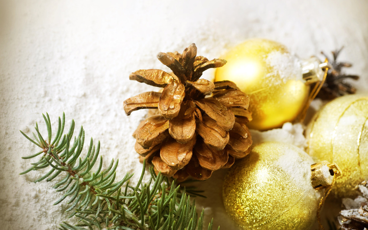 Новогодние игрушки и шишка