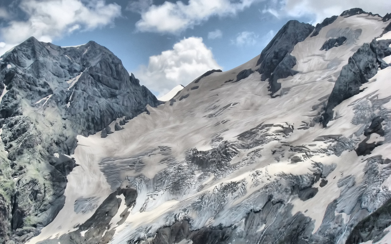 Горы, склон, снег