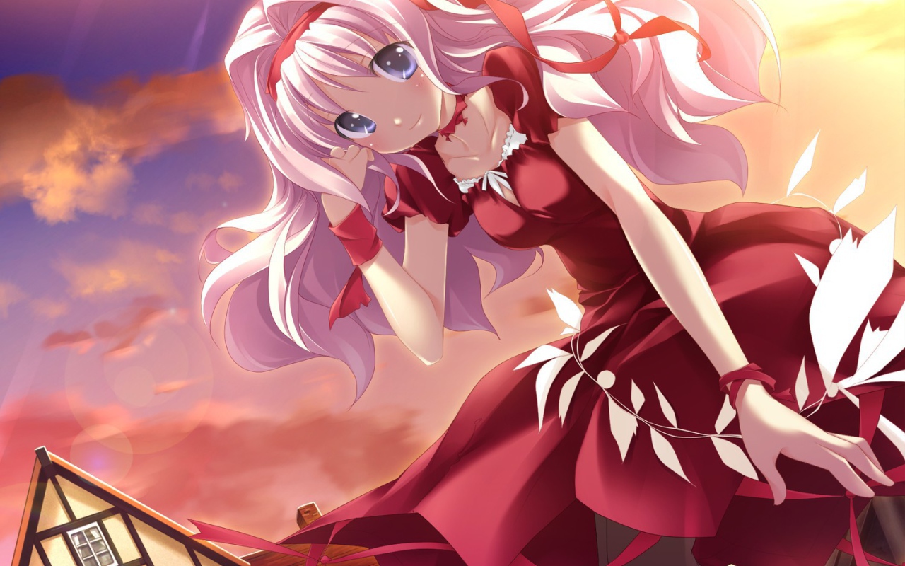 Аниме девушка в красном платье