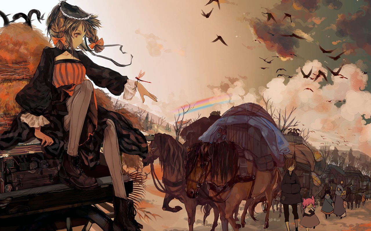 Девочка сидит на повозке