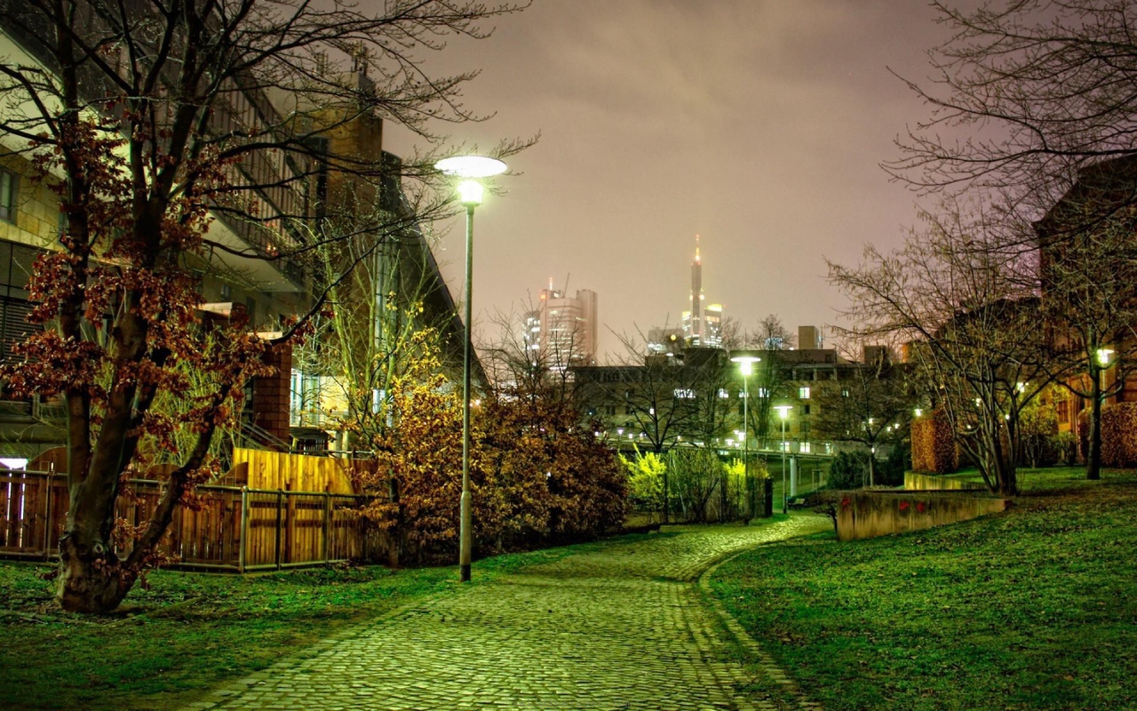 Вечерняя улица с фонарями