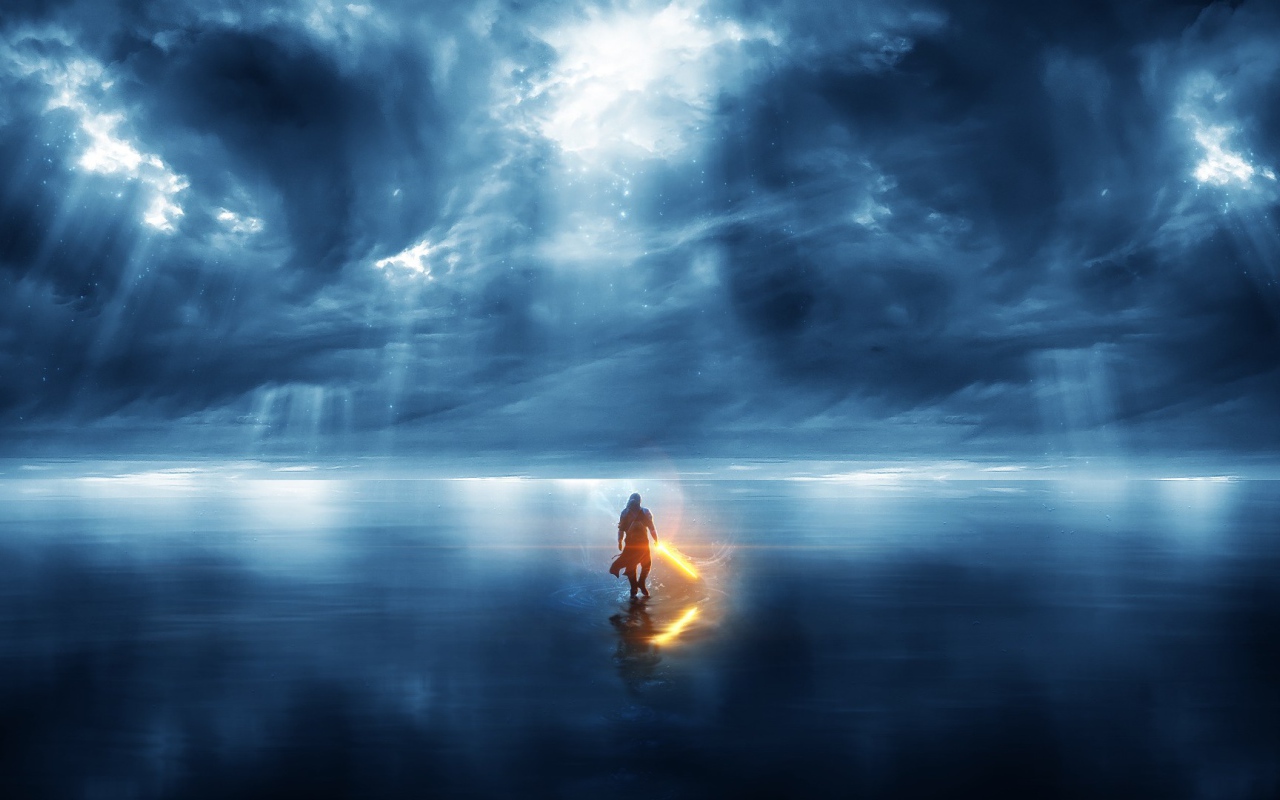 Человек идет по морю