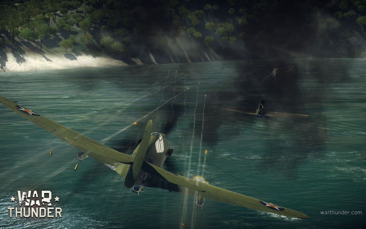 War Thunder американский истребитель стреляет