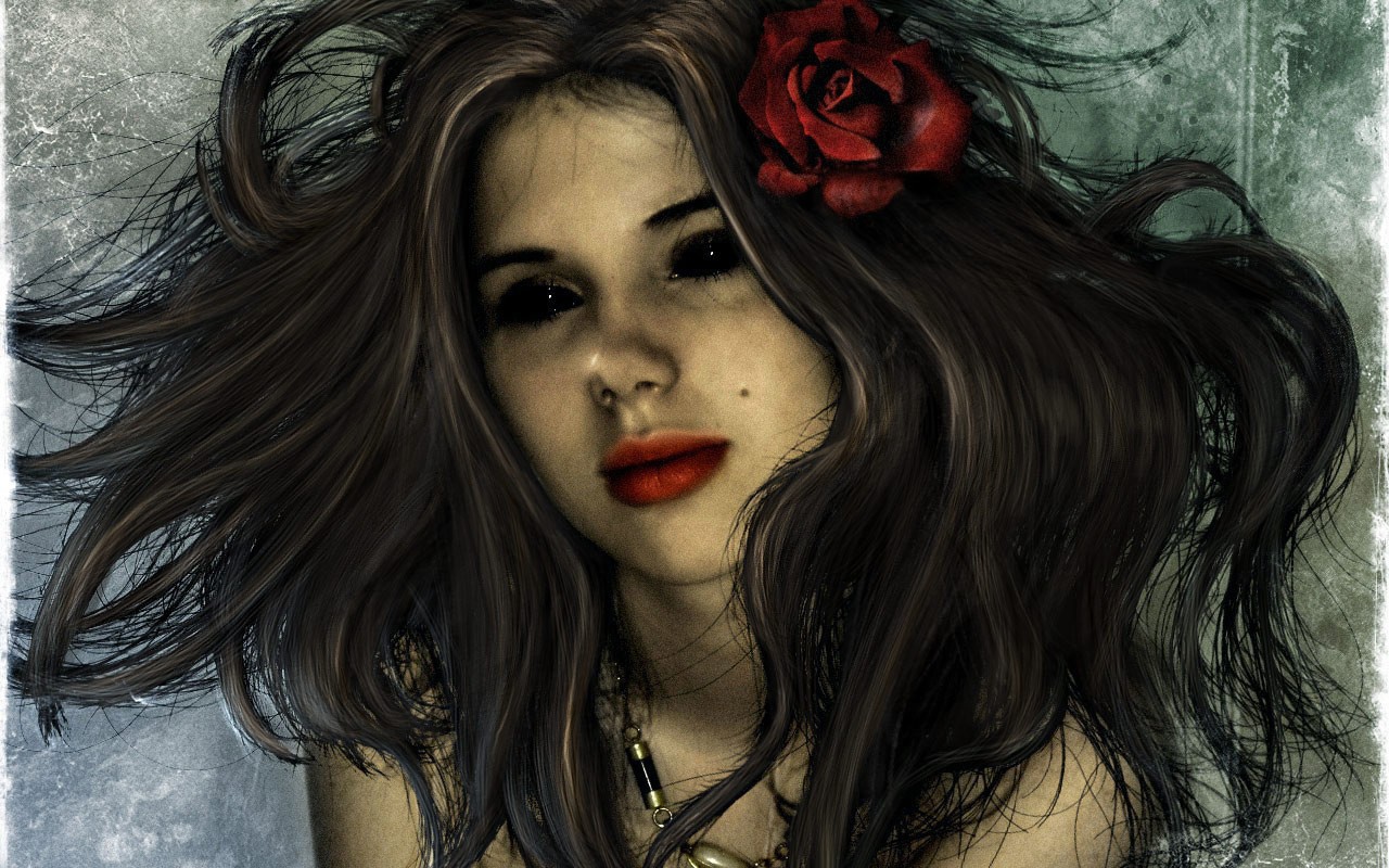 Девушка с розой в волосах