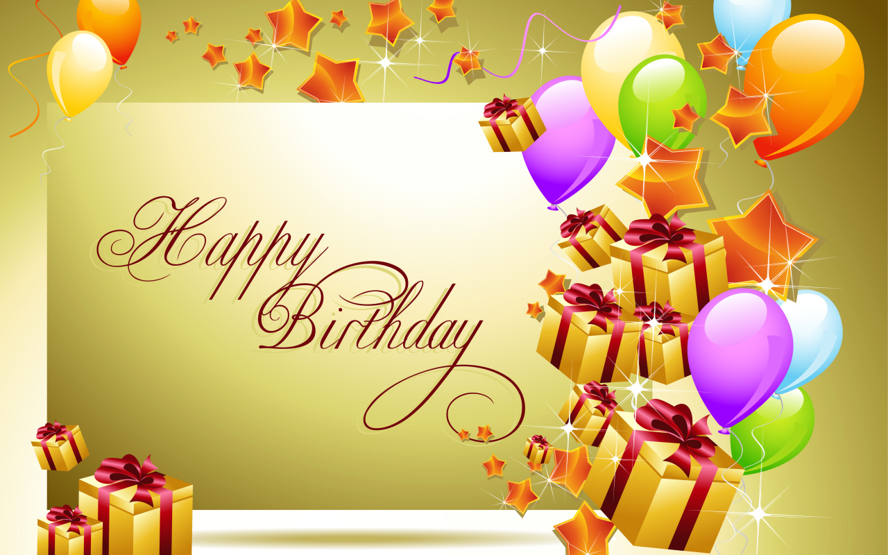 Поздравление на день рождения, золотистый фон