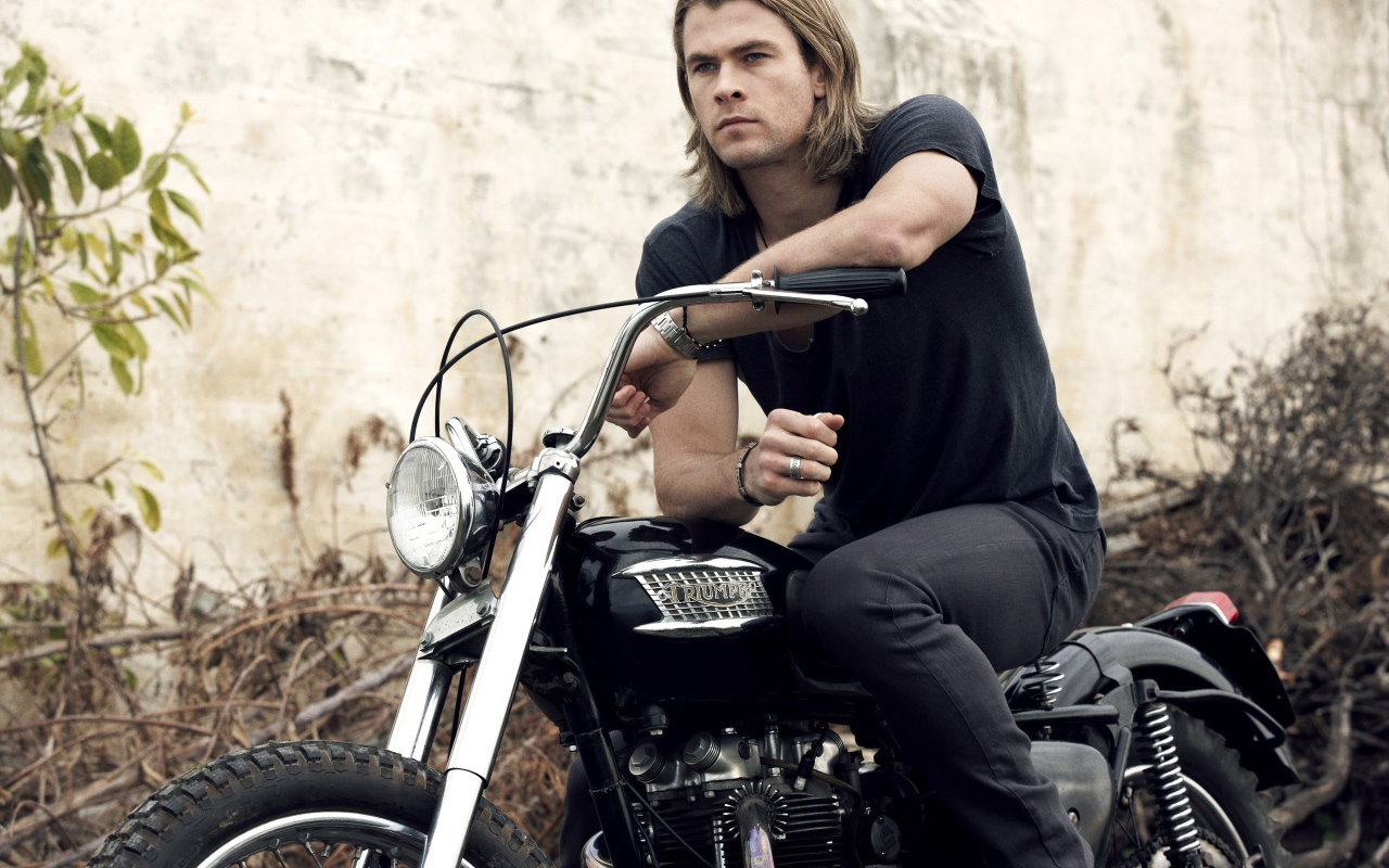 Australian actor on a motorcycle