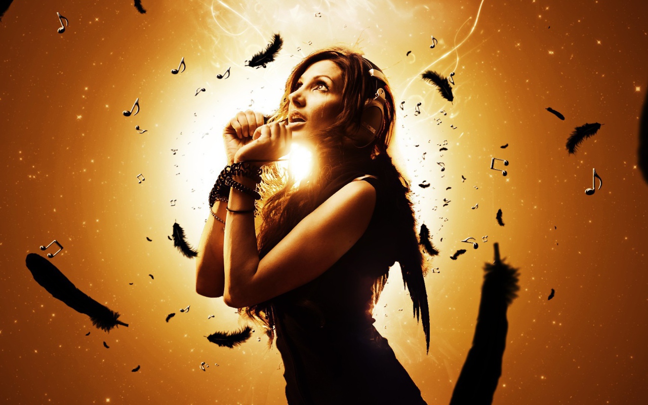 Девушка слушает музыку