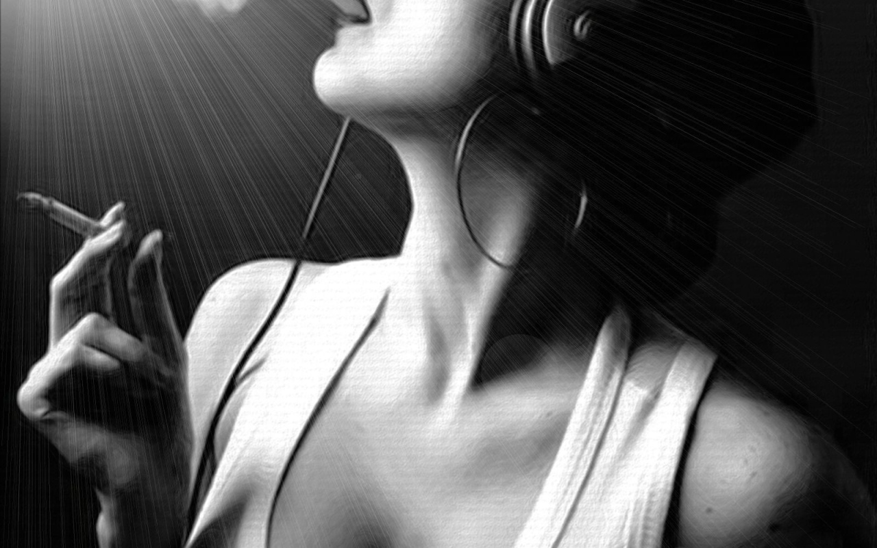 Слава с сигаретой слушает музыку