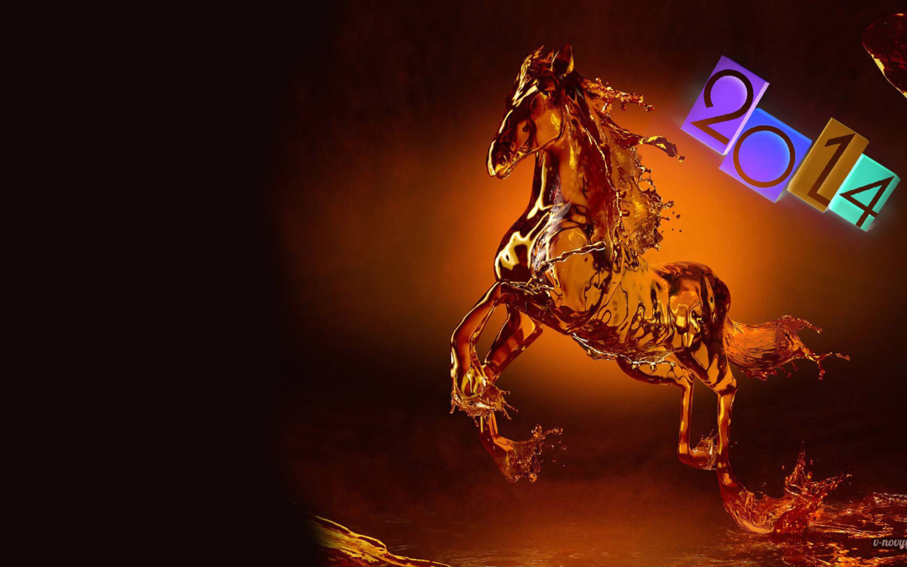 Новогодняя лошадь 2014 на черном фоне