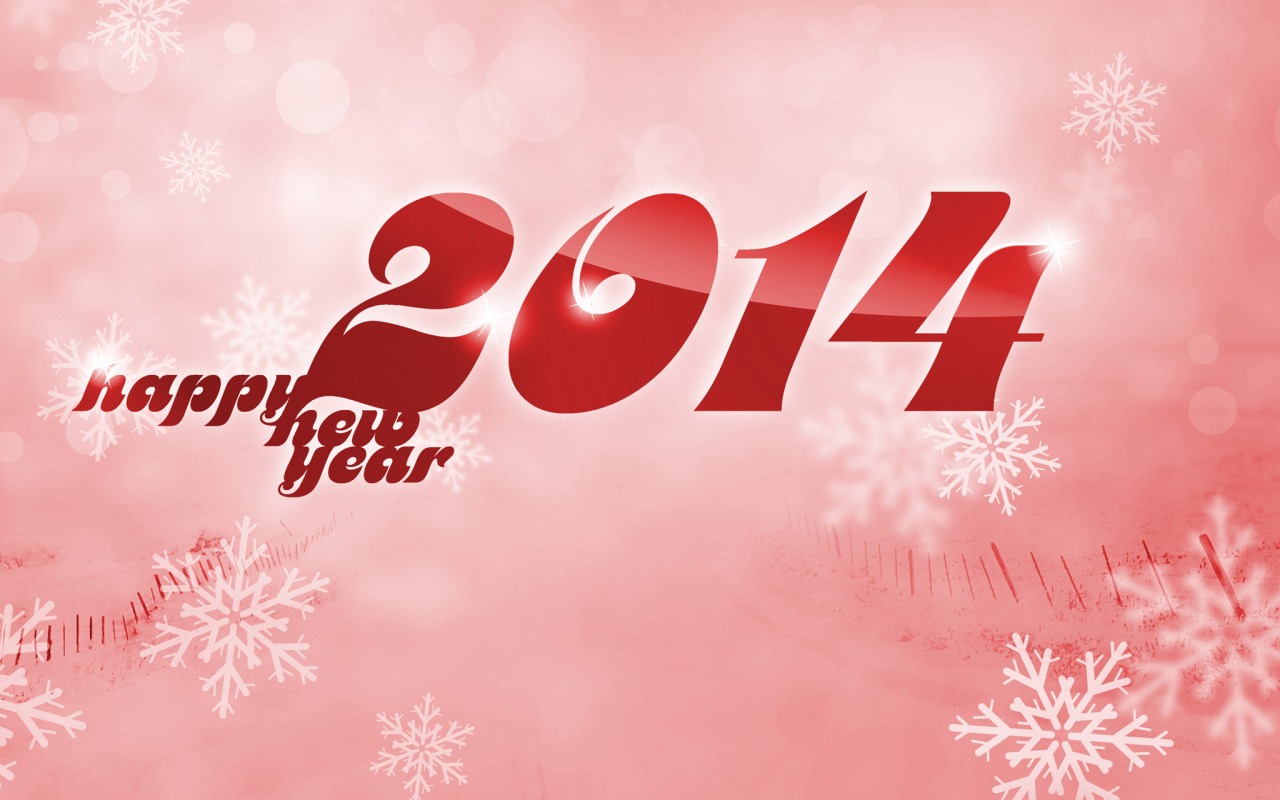 Счастливого Нового Года 2014, розовый фон и снежинки