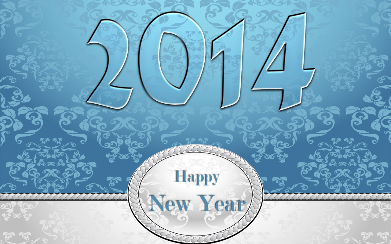 Счастливого нового года 2014, голубой и белый цвет