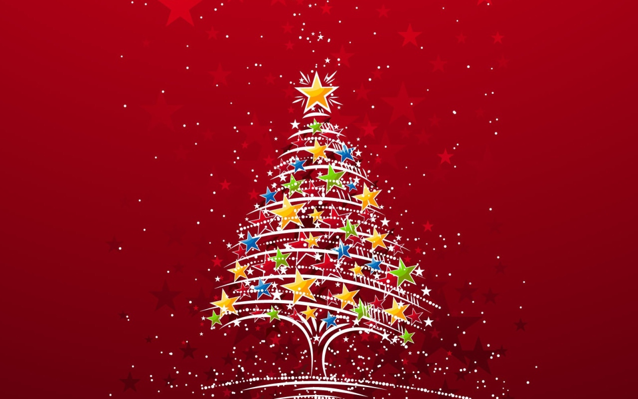 Новогодняя елка на красном фоне 2014