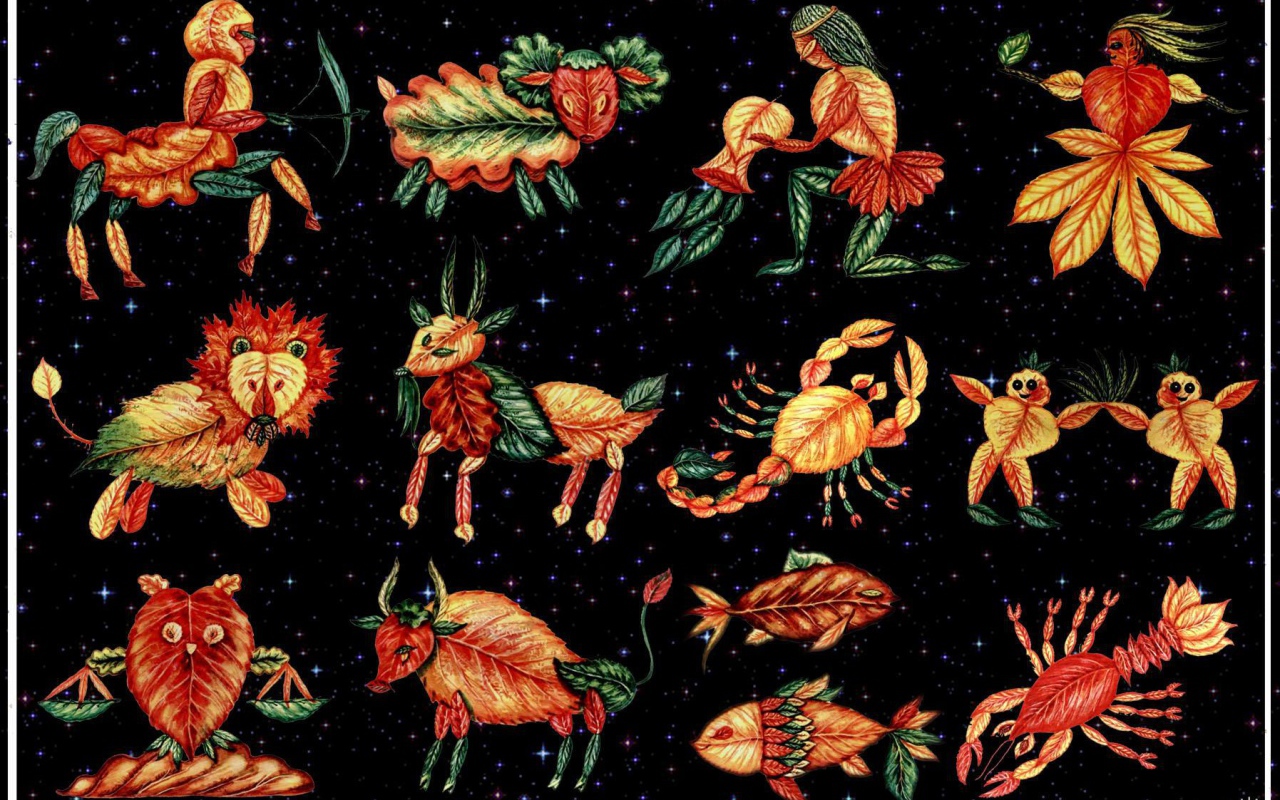 Знаки зодиака из листьев